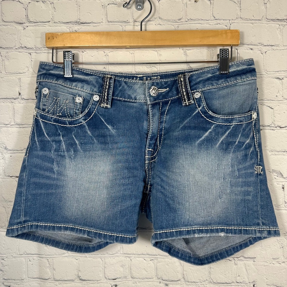 Miss Me M Series Laelia‎ Denim Shorts Blue Thick Stitch Embroidered X1024H 31